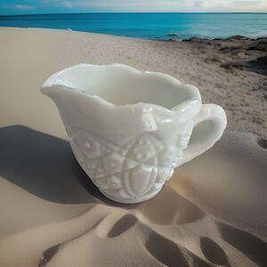 McKee Glass Company Milk Glass Toltec Creamer Raised Design